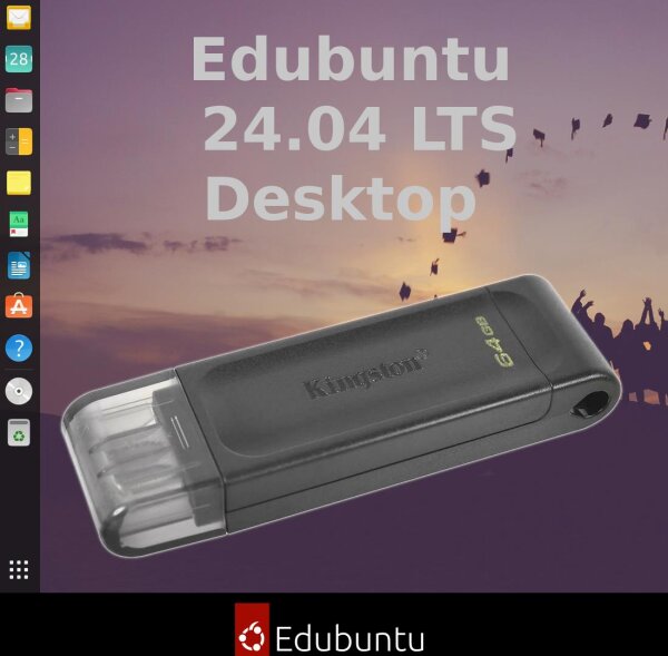 Edubuntu 24.04 LTS Desktop on 64GB USB-C Pendrive Kingston DataTraveler 70