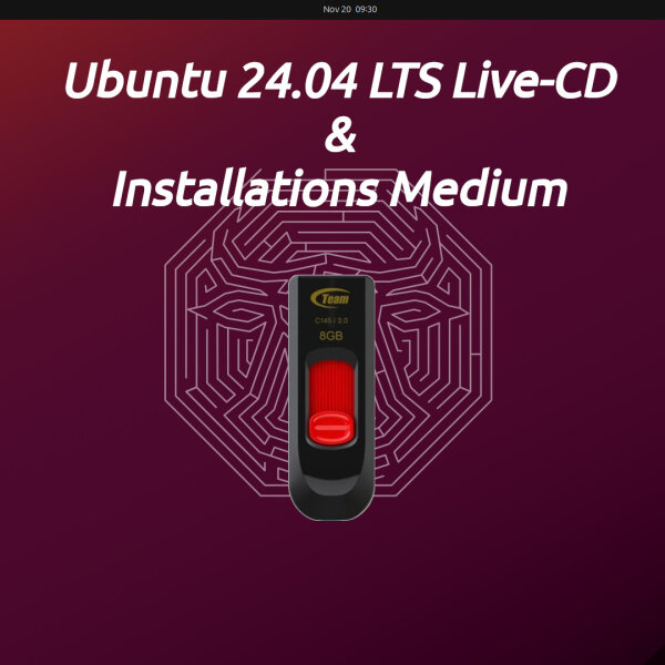 Linux Ubuntu 24.04 LTS  auf Team Group USB-Stick C145 - USB 3.2 Gen 1 - 8 GB - Schwarz/Rot