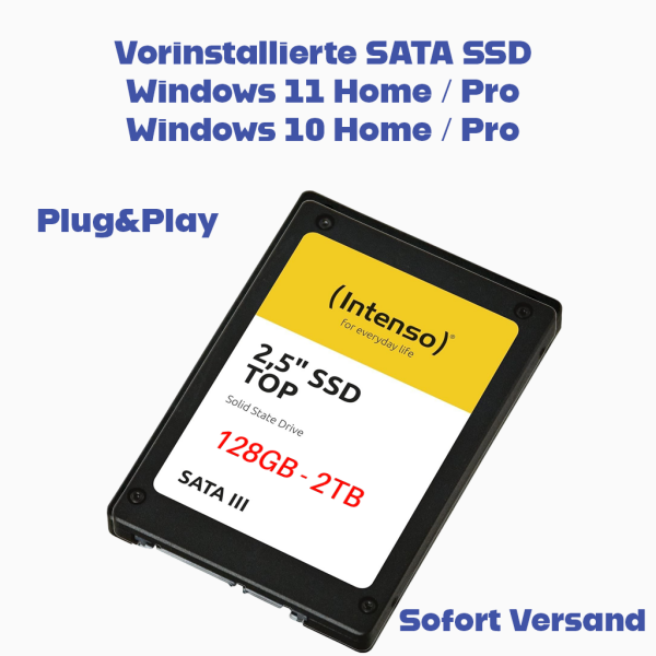 SATA SSD Festplatte mit vorinstalliertem Windows 10 oder 11 PC Laptop 550Mb/s