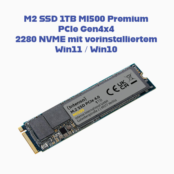 M2 SSD 1TB MI500 PCIe Gen4x4 2280 NVME mit vorinstalliertem Win11 / Win10 Premium