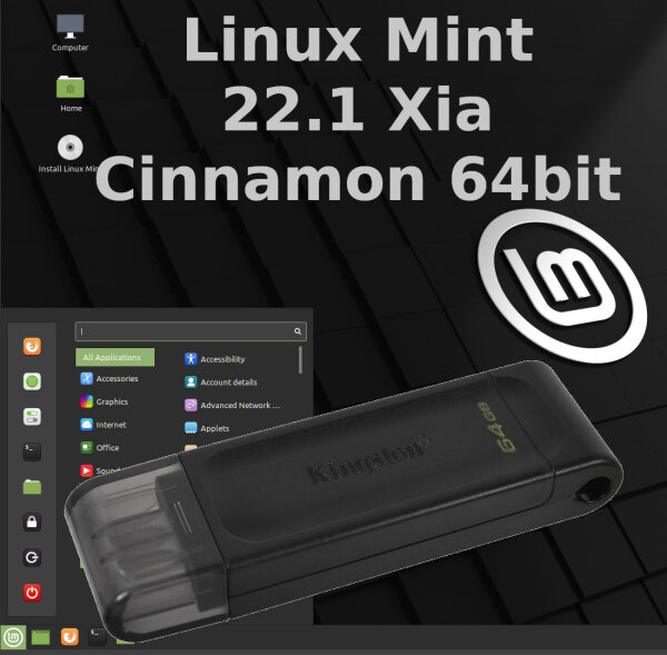 Linux Mint 22.1 Xia auf 64GB USB3.0 USB-C Stick Kingston DataTraveler 70 Cinnamon